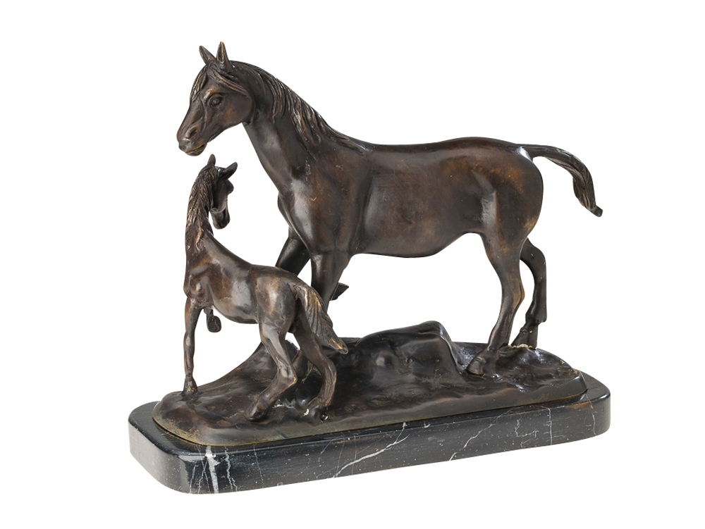 Bronze Pferd mit Fohlen Reiten 26cm Bronzefigur Bronzeskulptur antik Stil Statue