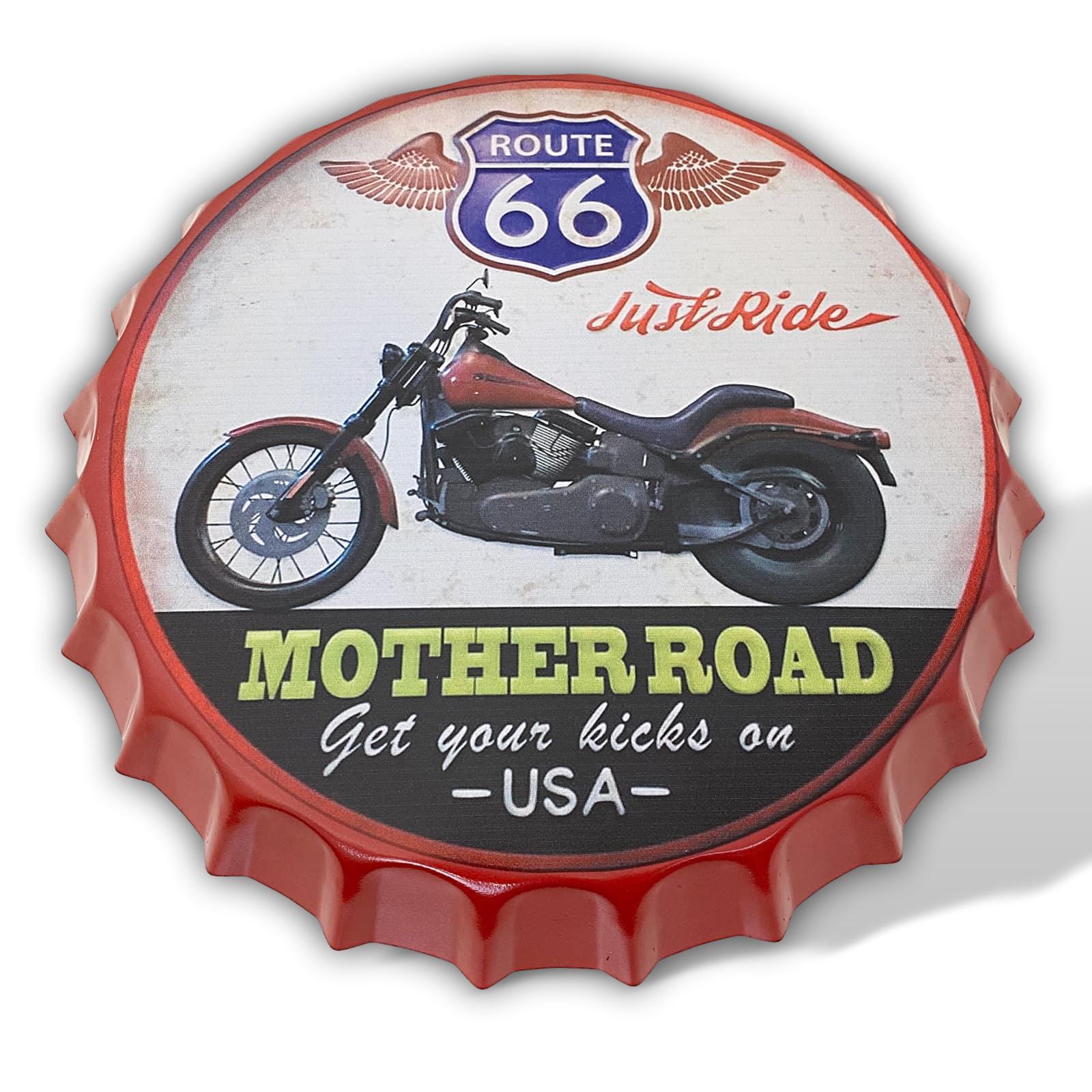 Blechschild Wandschild Route 66 Magnettafel USA Pinnwand Kronkorken 36cm