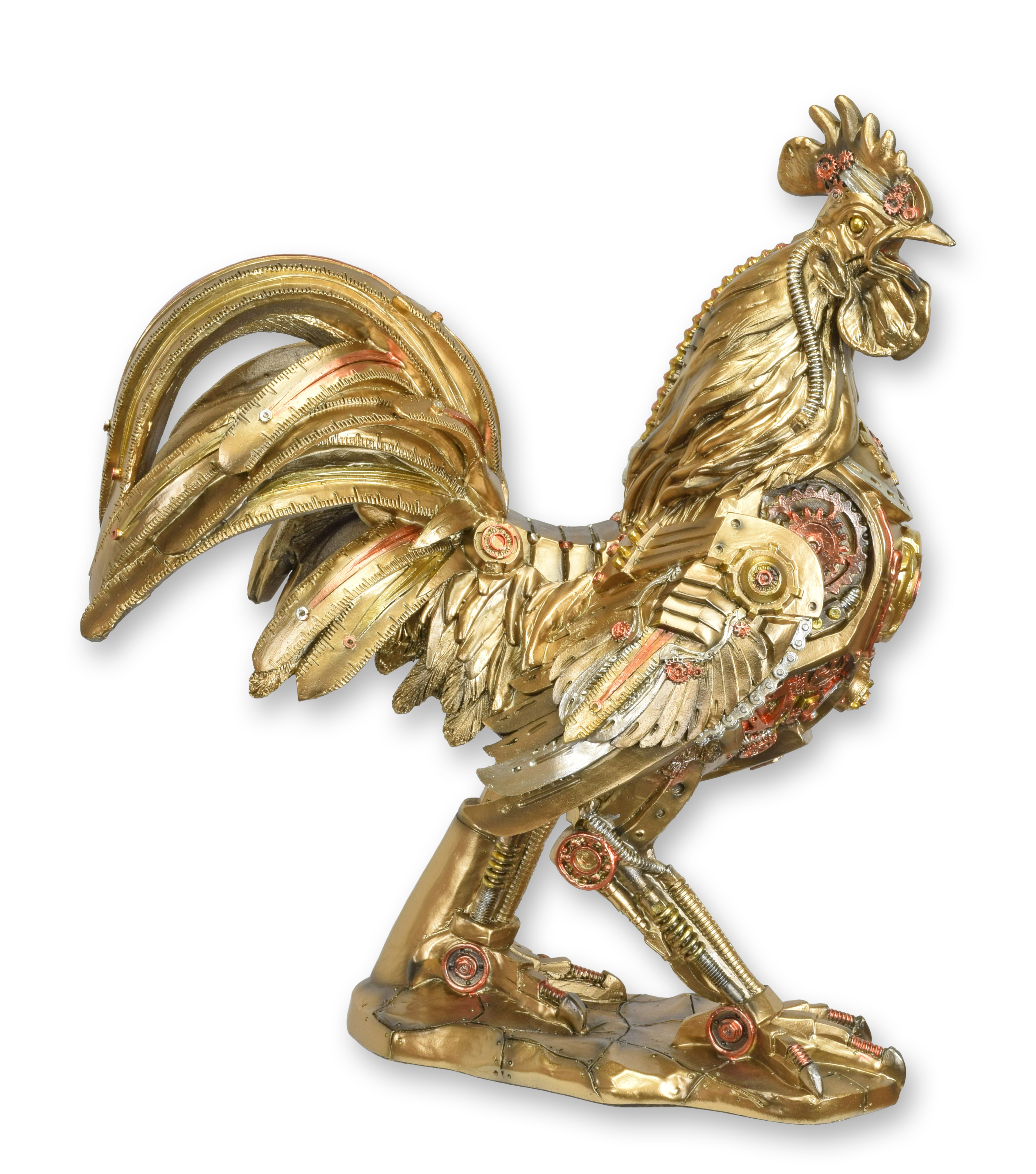 Una figurita steampunk de resina de un gallo. réplica diseño retro decoración