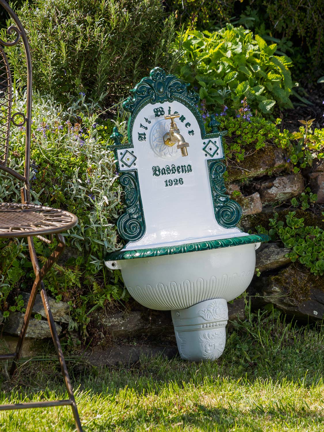 Brunnen Wandbrunnen 72cm Aluminium Waschbecken im Nostalgie antik Stil fountain