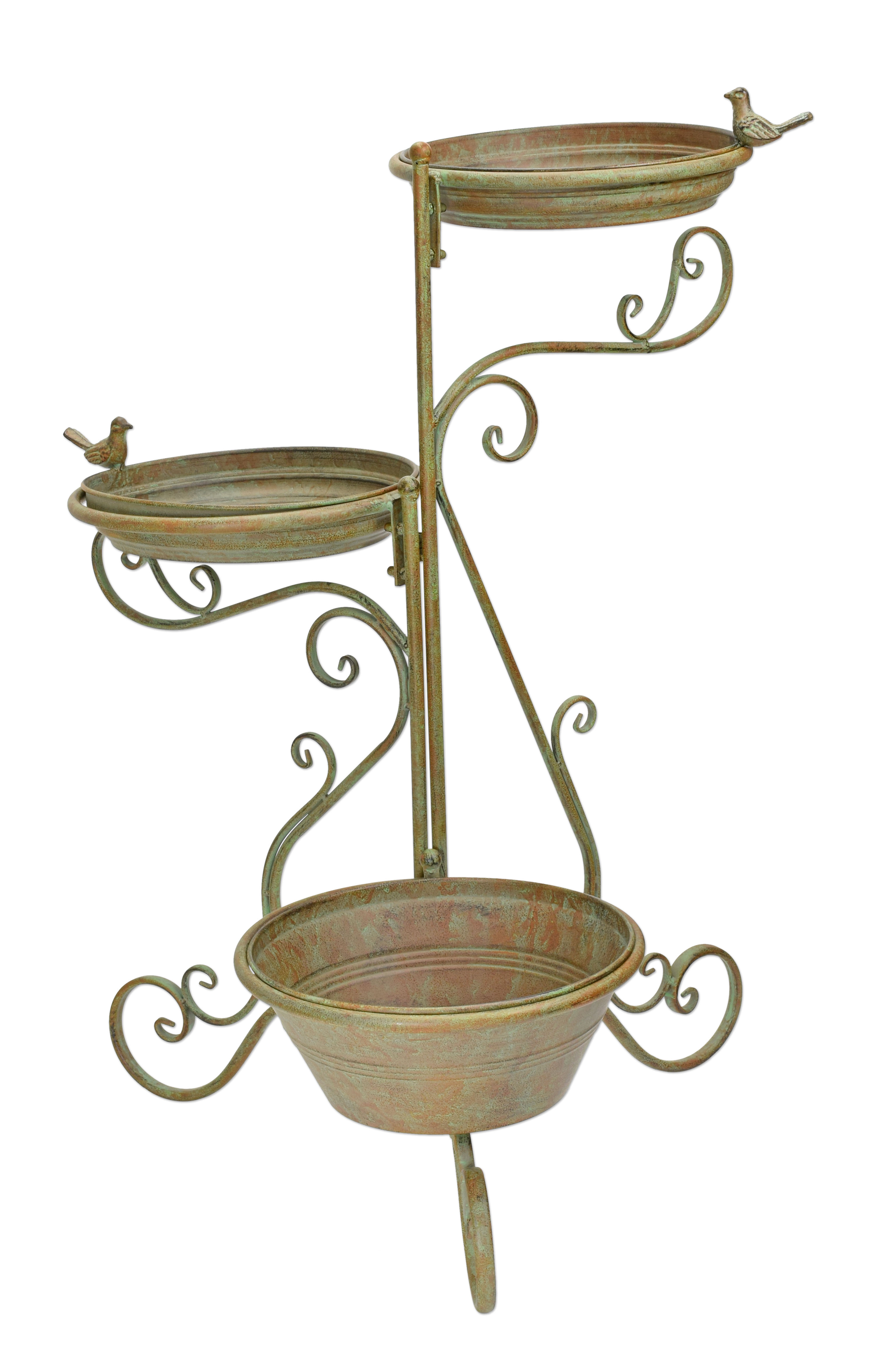 Comedero, bebedero y soporte para plantas de hierro de tres niveles. réplica diseño retro decoración