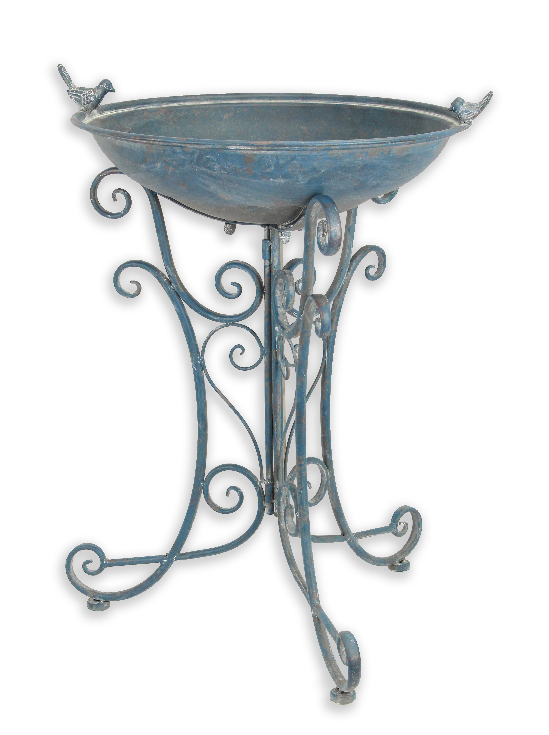 Un par de bañeras para pájaros de hierro, azul antiguo. réplica diseño retro decoración