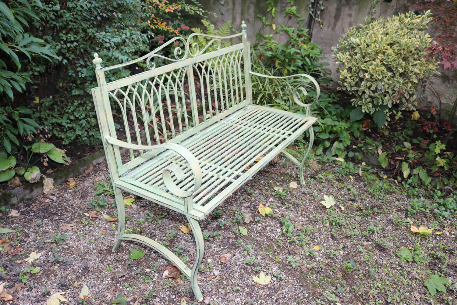 Gartenbank Bank Antik-Stil Garten Metall Eisen grün Gartenmöbel Parkbank 119cm