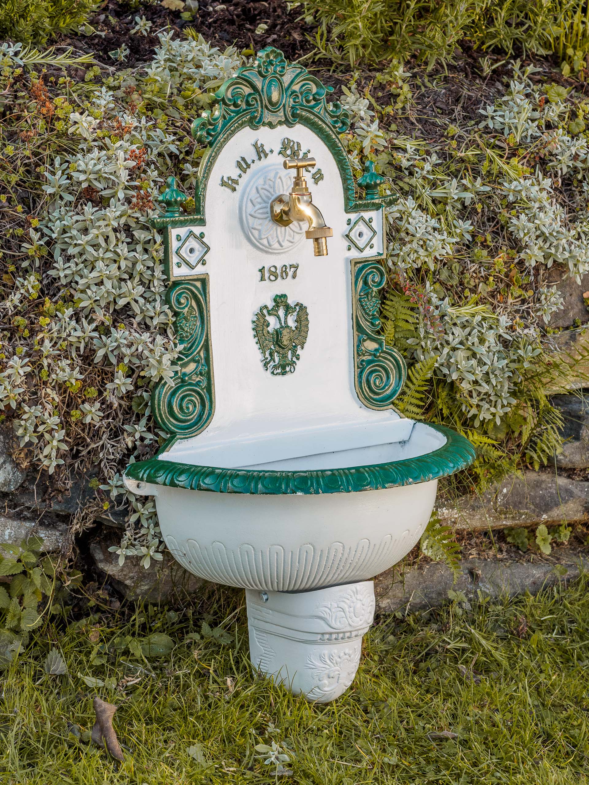 Wandbrunnen Waschbecken Brunnen 72cm Alu Garten im Antikstil fountain garden