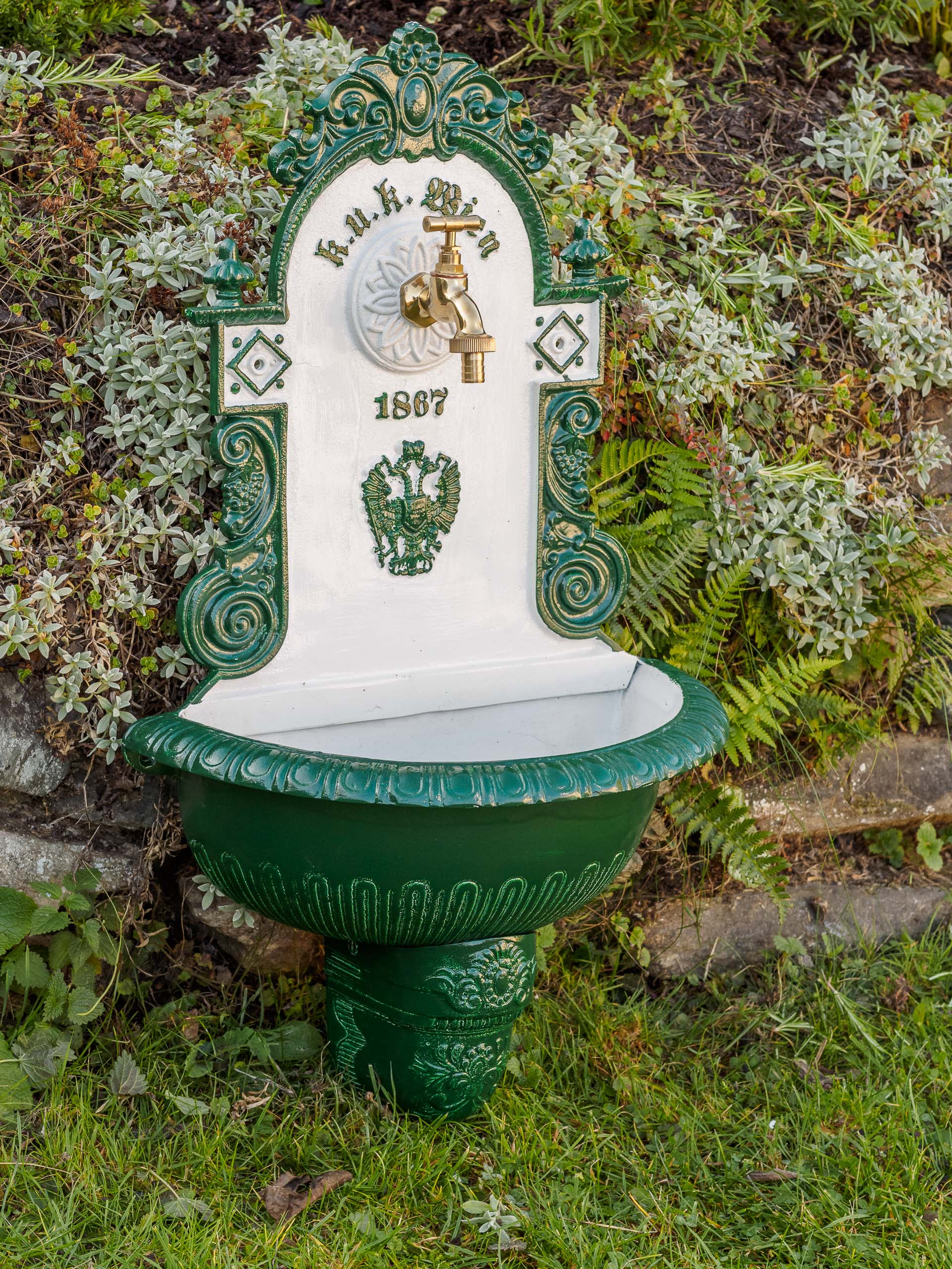 Waschbecken Brunnen Wandbrunnen 72cm Alu Garten im antik Stil fountain garden